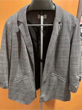 Plaid Grey Open-Front Blazer Jacket - Brand: Elle